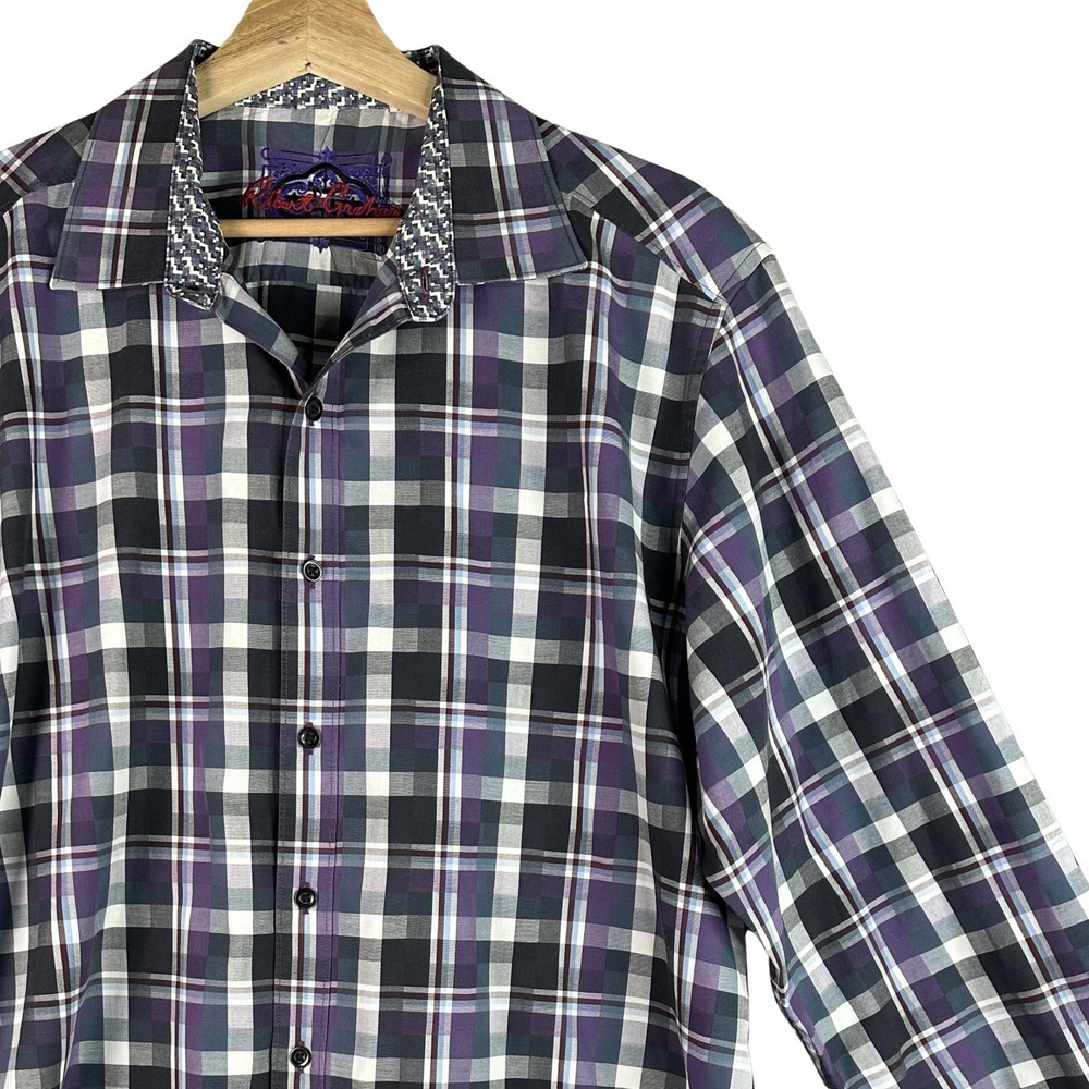 Robert‎ Graham Men's XL Purple Navy Plaid Button Down Pattern Cuff Sleeve